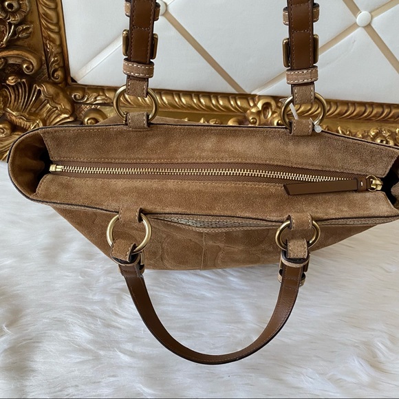 Coach Signature Beaded Leather Suede Tote Bag - Picture 15 of 16